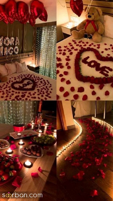 ایده های رمانتیک برای تزیین تخت خواب 1402 جدید و خلاقانه با (شمع, گل, بادکنک...)