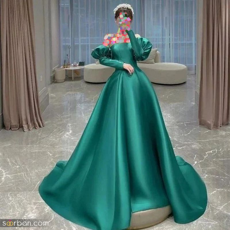 قشنگ ترین مدل لباس مجلسی ساتن دخترانه 1402 با یه پارچه ی جینگولی