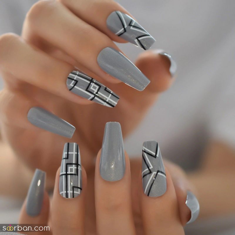 مدل ناخن خاکستری 1402 برای کاشت/ فرنچ/ طراحی (ترکیبی با رنگهای دیگر)