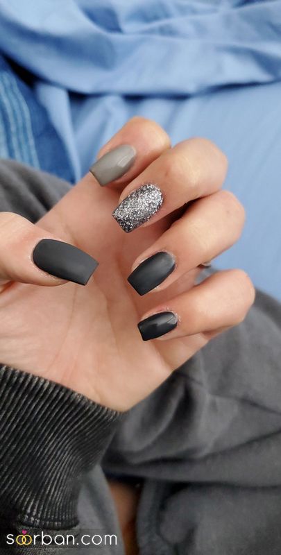 مدل ناخن خاکستری 1402 برای کاشت/ فرنچ/ طراحی (ترکیبی با رنگهای دیگر)