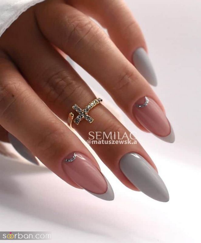 مدل ناخن خاکستری 1402 برای کاشت/ فرنچ/ طراحی (ترکیبی با رنگهای دیگر)