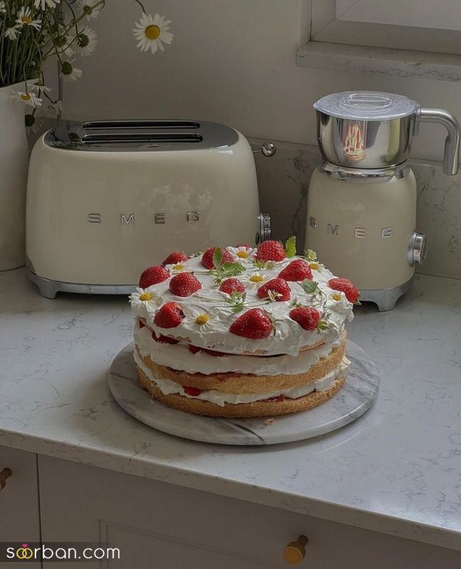 تزیین کیک با توت فرنگ 1402 و اسمارتیز های رنگی رنگی (بدون خامه و خامه دار)