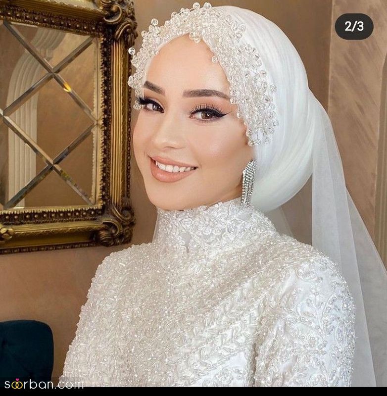 مدل تور عروس با حجاب 1402 همراه با کار دست بسیار لاکچری 