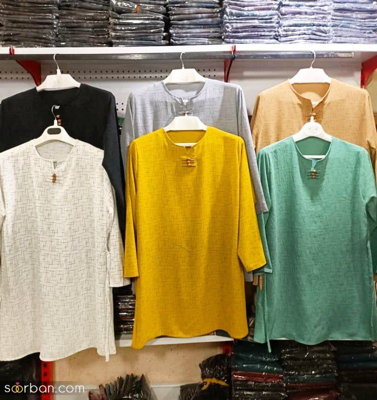 36 مدل تونیک ابروبادی طلاکوب 1402 با پارچه های طرح دار و ساده (جلو باز - بسته)