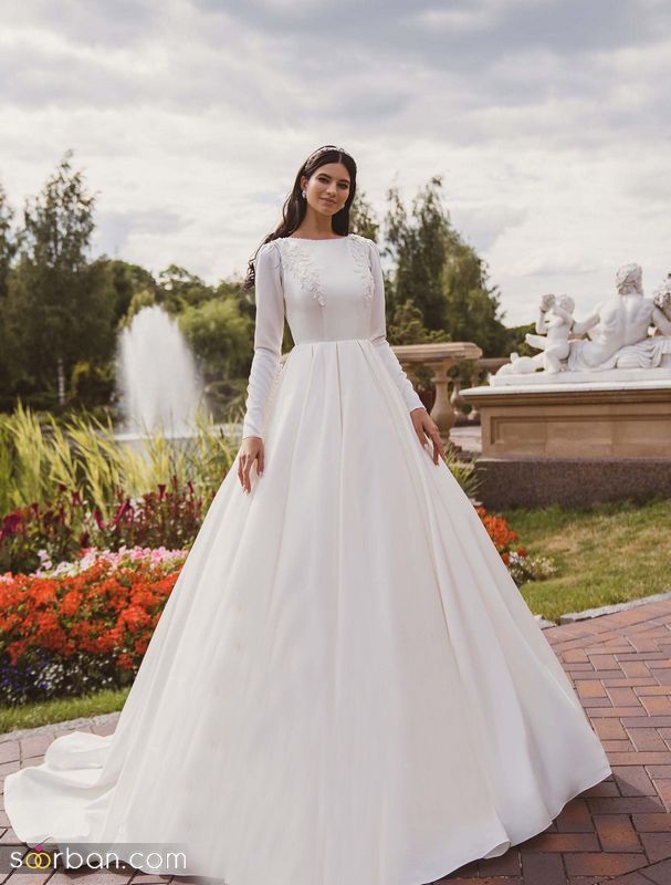 31 مدل لباس عروس ساده 2023 حریر و ساتن (پوشیده بدون پف اروپایی)