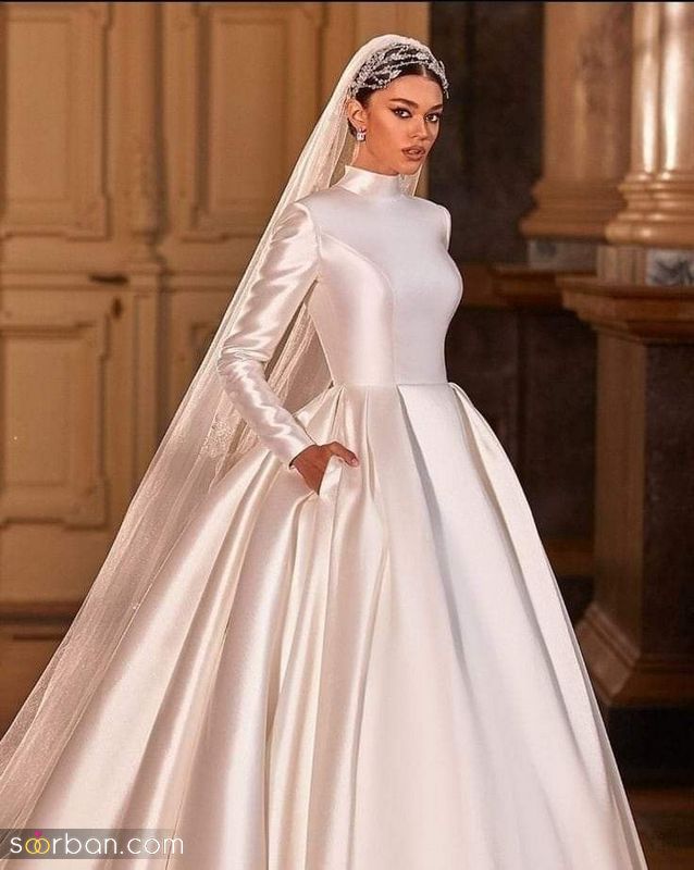 34 مدل لباس عروس پوشیده اروپایی جدید (با کلاه و تاج)