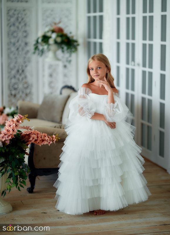 36 مدل لباس عروس بچه گانه پرنسسی بلند و کوتاه (پفی و رنگین کمان)