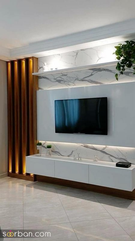 تزیین دیوار پشت تلویزیون با وسایل ساده؛ با خلاقیت های جالب [ ام دی اف کاغذ دیواری کچ آینه...] 