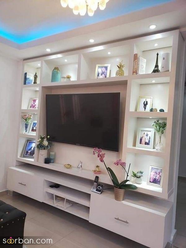 تزیین دیوار پشت تلویزیون با وسایل ساده؛ با خلاقیت های جالب [ ام دی اف کاغذ دیواری کچ آینه...] 