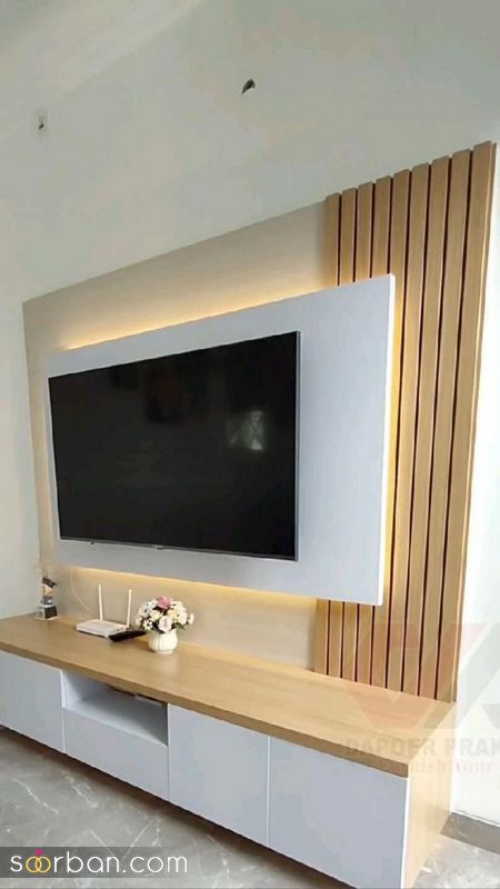 تزیین دیوار پشت تلویزیون با وسایل ساده؛ با خلاقیت های جالب [ ام دی اف کاغذ دیواری کچ آینه...] 