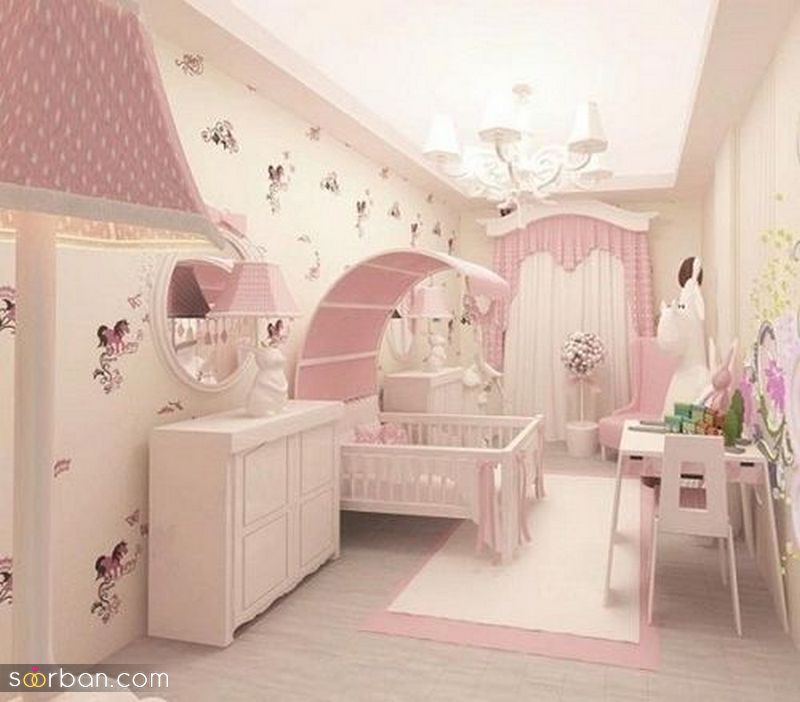 اتاق نوزاد دختر 2023 جدید؛ برای سیسمونی های زیبا در تم رنگی متنوع [به سبک خارجی ها]