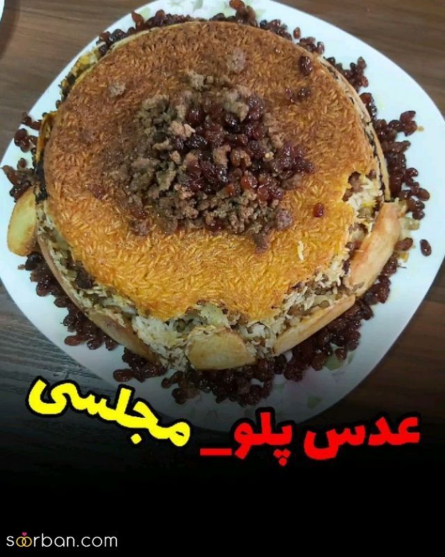 تزیین عدس پلو جدید؛ همراه با گوشت چرخ شده و زرشک و زعفران [مجلسی] 