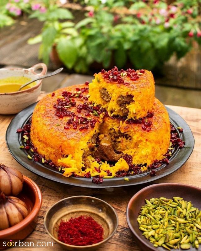 تزیین عدس پلو جدید؛ همراه با گوشت چرخ شده و زرشک و زعفران [مجلسی] 