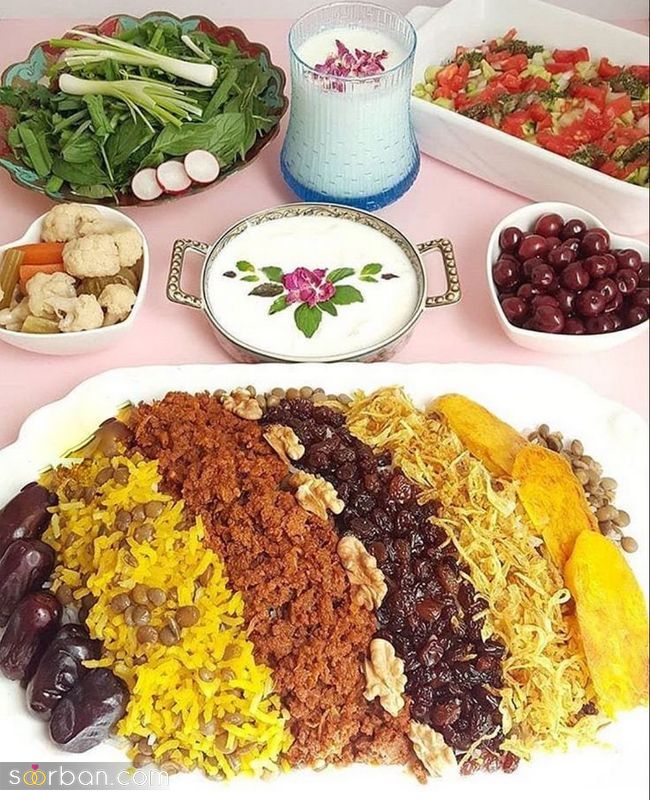 تزیین عدس پلو جدید؛ همراه با گوشت چرخ شده و زرشک و زعفران [مجلسی] 