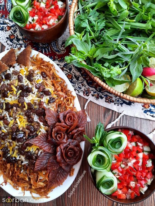 تزیین عدس پلو جدید؛ همراه با گوشت چرخ شده و زرشک و زعفران [مجلسی] 