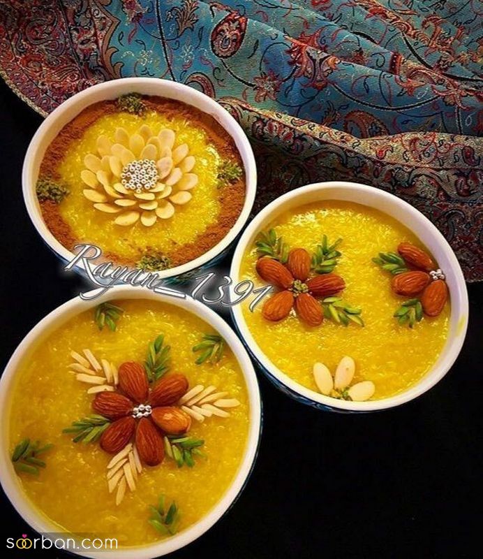 30 مدل تزیین شله زرد جدید؛ با دارچین و خلال بادام  [مجلسی و نذری] 