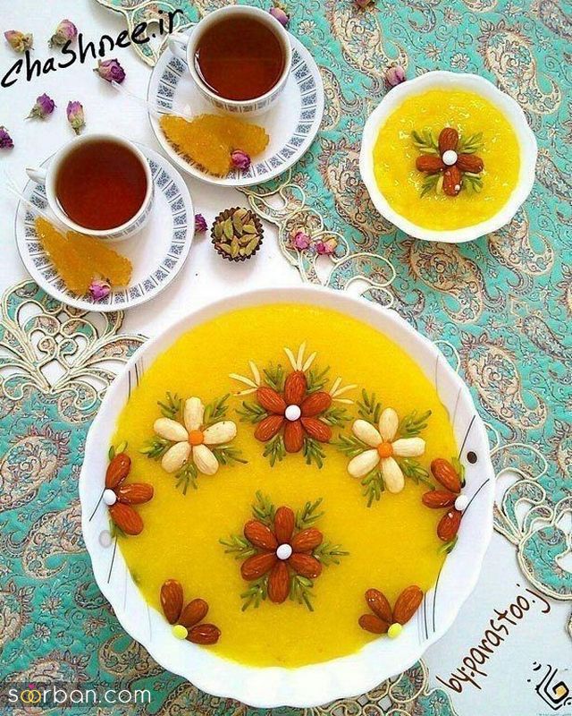 30 مدل تزیین شله زرد جدید؛ با دارچین و خلال بادام  [مجلسی و نذری] 