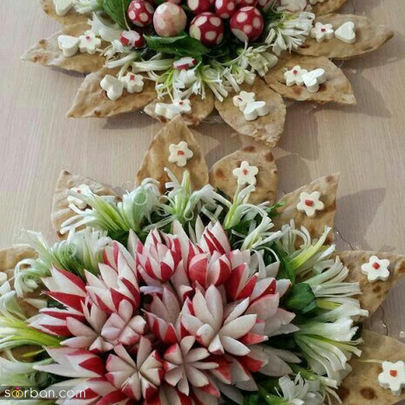 تزیین نون پنیر سبزی سفره عقد جدید و زیبا؛ همراه با سبزی [لقمه ای و شکلی] 