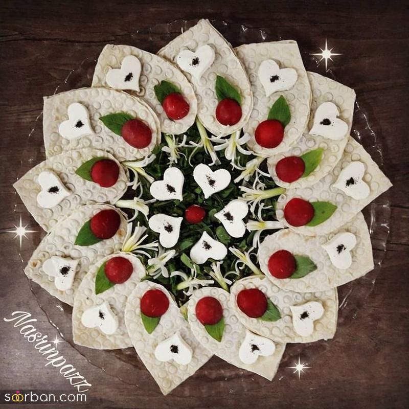 تزیین نون پنیر سبزی سفره عقد جدید و زیبا؛ همراه با سبزی [لقمه ای و شکلی] 