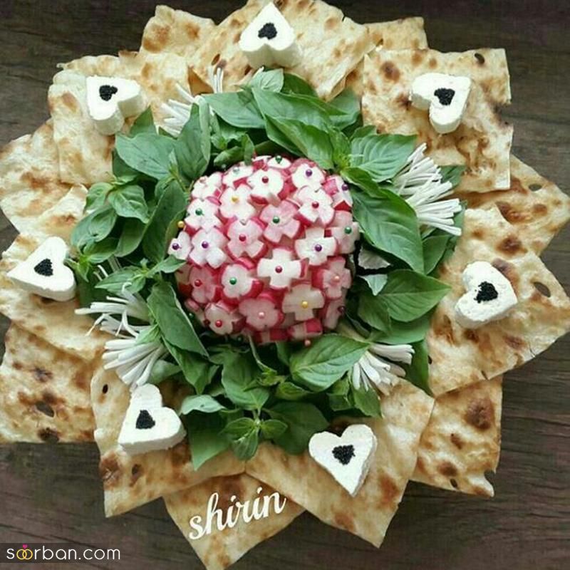 تزیین نون پنیر سبزی سفره عقد جدید و زیبا؛ همراه با سبزی [لقمه ای و شکلی] 