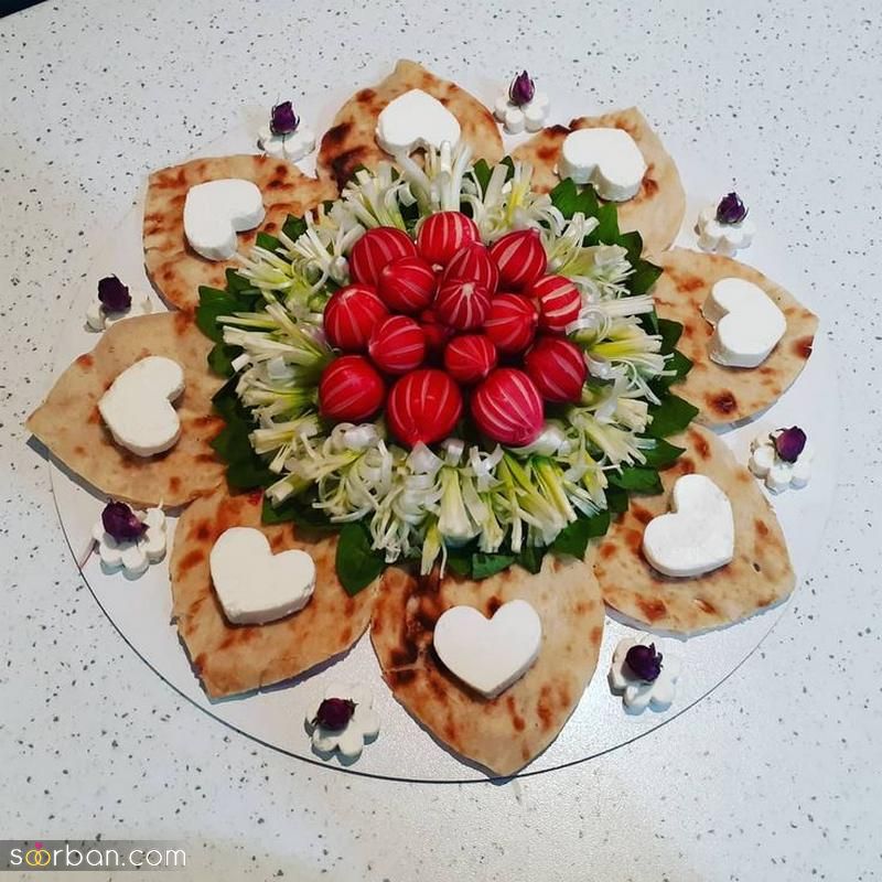 تزیین نون پنیر سبزی سفره عقد جدید و زیبا؛ همراه با سبزی [لقمه ای و شکلی] 