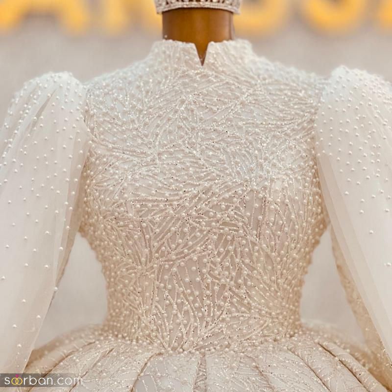 لباس عروس عربی 2023 جدید؛ پوشیده بسیار زیبا و متفاوت [پر زرق برق]