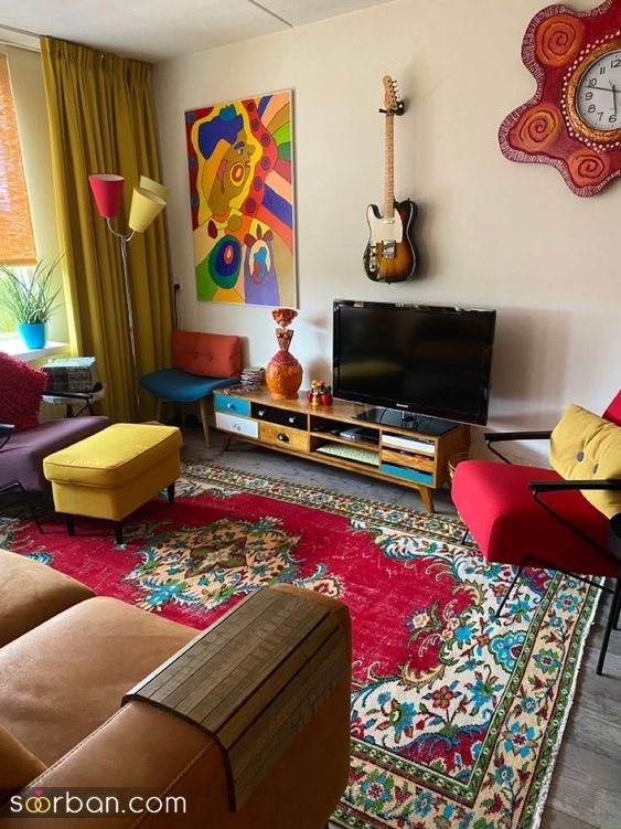 25 دکوراسیون مدرن با فرش قرمز ایرانی | ایده های ست کردن فرش قرمز در دکوراسیون
