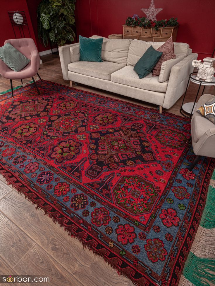 25 دکوراسیون مدرن با فرش قرمز ایرانی | ایده های ست کردن فرش قرمز در دکوراسیون