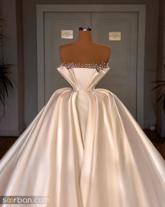 35 مدل لباس عروس ساتن که عاشقشون میشی! | جدیدترین لباس عروس ساتن برای عقد و عروسی