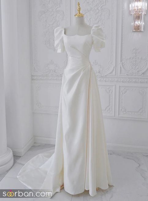 35 مدل لباس عروس ساتن که عاشقشون میشی! | جدیدترین لباس عروس ساتن برای عقد و عروسی
