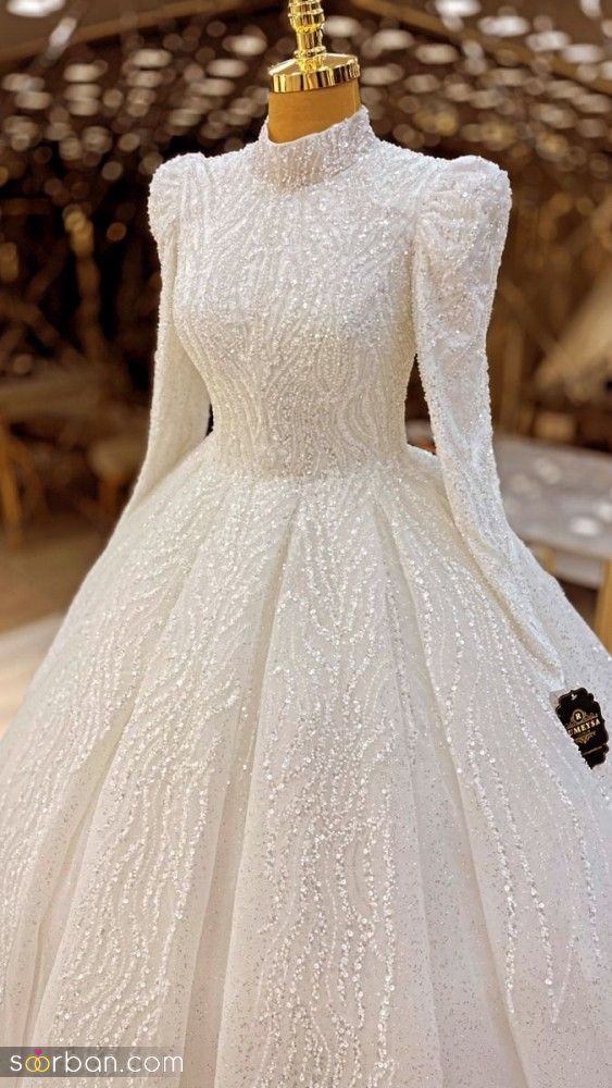 34 مدل لباس عروس پوشیده لوکس و جدید | جدیدترین مدل های لباس عروس آستین دار و پوشیده