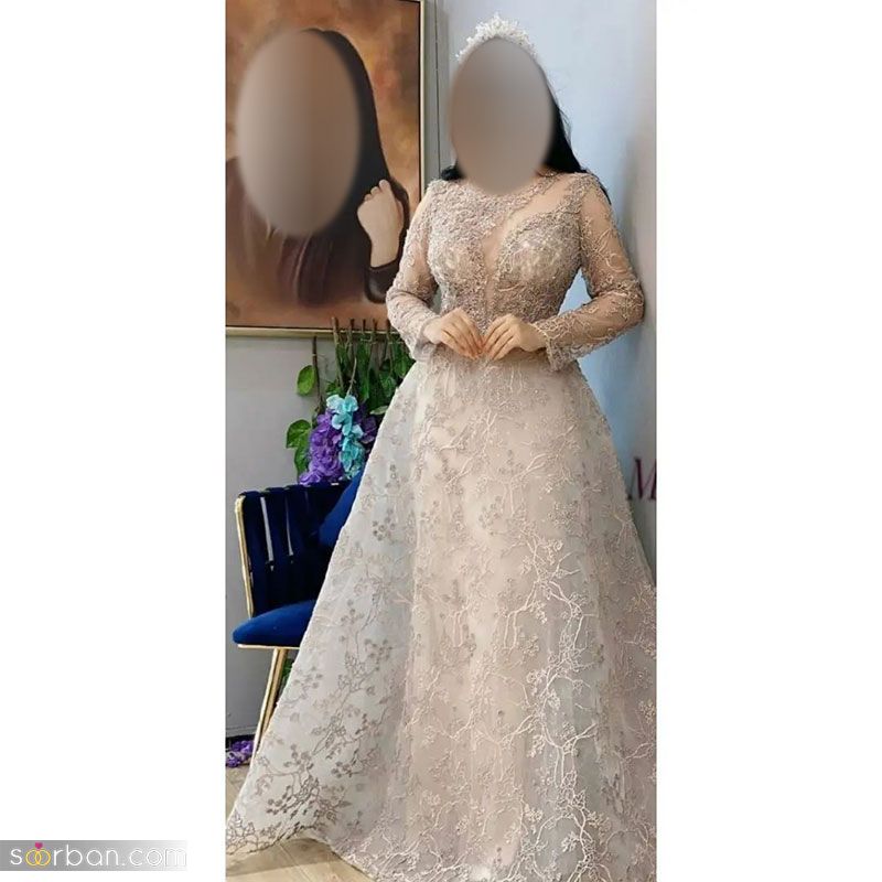 لباس مادر عروس پوشیده 2023; ایده دوخت لباس مجلسی با تور پولکی و کرپ کش