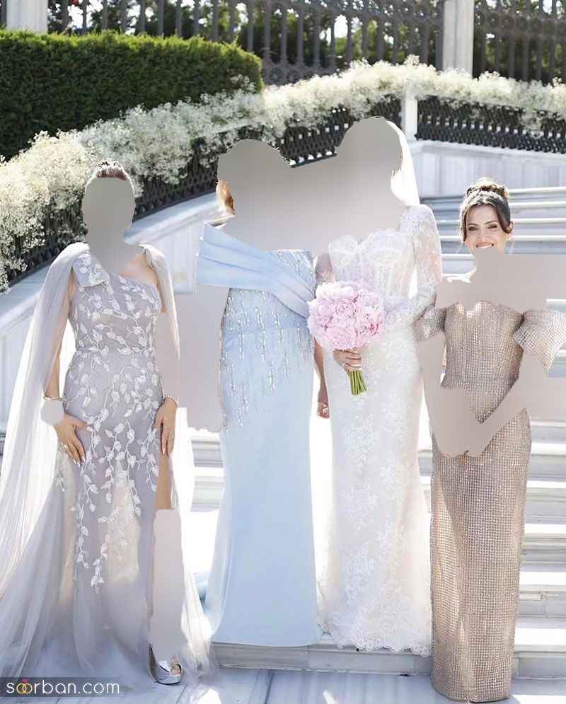 لباس مادر عروس پوشیده 2023; ایده دوخت لباس مجلسی با تور پولکی و کرپ کش
