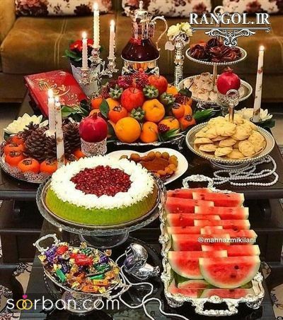 عکس سفره شب یلدا ساده 1402 | تزئین میز شب یلدا سنتی - مدرن و روی کرسی