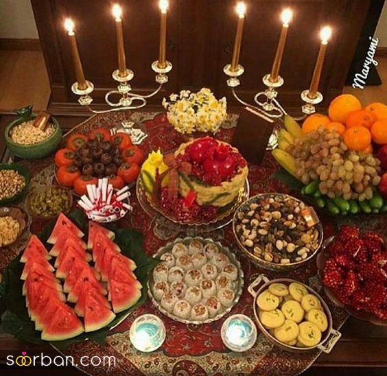 عکس سفره شب یلدا ساده 1402 | تزئین میز شب یلدا سنتی - مدرن و روی کرسی