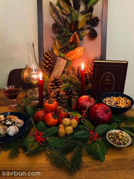 عکس سفره شب یلدا ساده 1403 | تزئین میز شب یلدا سنتی - مدرن و روی کرسی