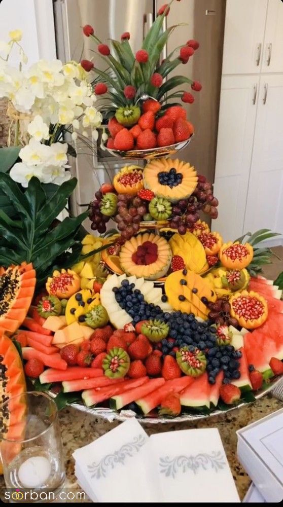 خفن ترین ایده میوه آرایی شب یلدا 1403 | تزئین میوه های شب یلدا - چیدمان میوه برای شب یلدا