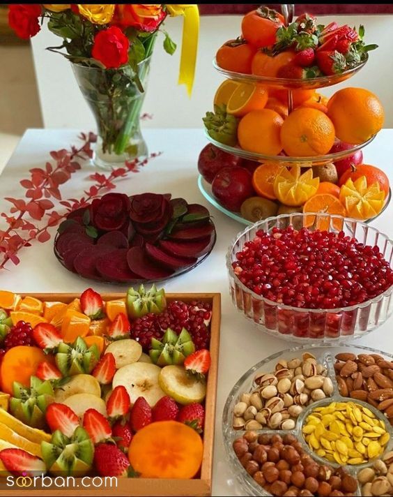خفن ترین ایده میوه آرایی شب یلدا 1403 | تزئین میوه های شب یلدا - چیدمان میوه برای شب یلدا