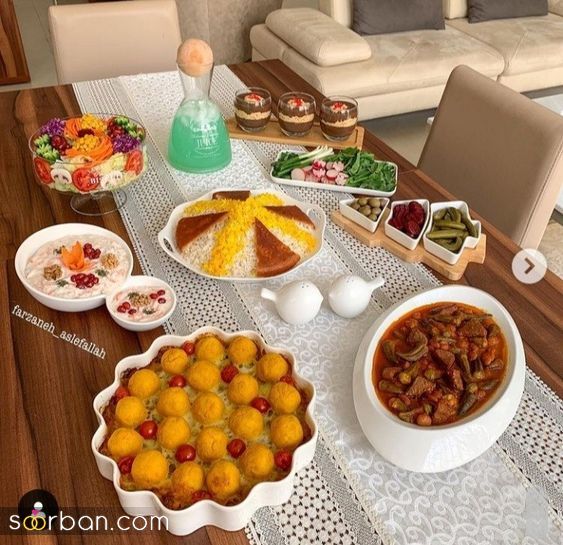 ایده تزئین میز شام 1403 | میز شام برای مهمانی و خودمانی - تزئین غذای مهمونی ایرانی