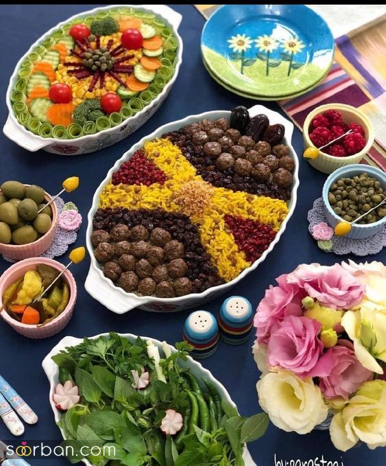 ایده تزئین میز شام 1403 | میز شام برای مهمانی و خودمانی - تزئین غذای مهمونی ایرانی