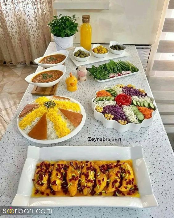 ایده تزئین میز شام 1403 | میز شام برای مهمانی و خودمانی - تزئین غذای مهمونی ایرانی