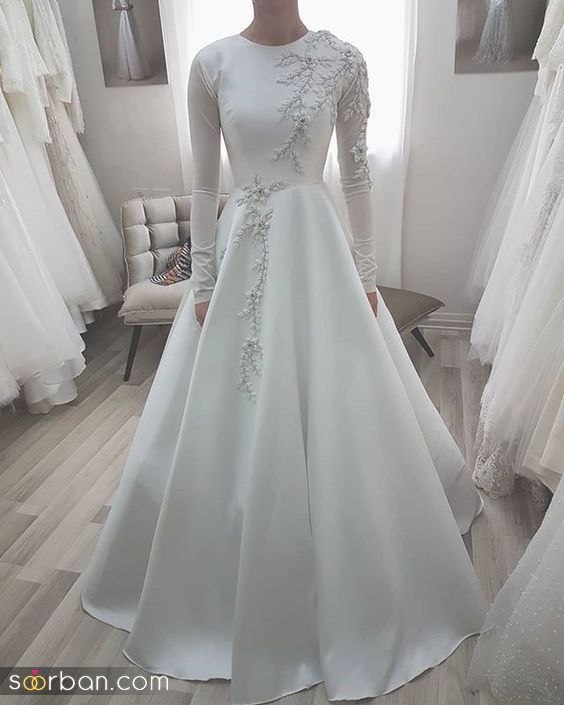 لباس عروس ساتن ساده جدید 2024 | جدیدترین مدل لباس عروس ساتن آمریکایی