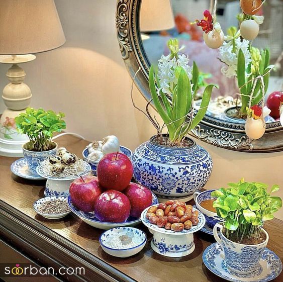 چیدمان هفت سین روی میز کنسول | چیدمان هفت سین روی میز کنسول 1403 - ایده جدید تزیین هفت سین امسال
