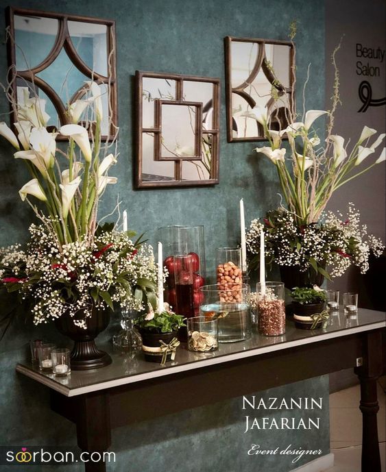 چیدمان هفت سین روی میز کنسول | چیدمان هفت سین روی میز کنسول 1403 - ایده جدید تزیین هفت سین امسال