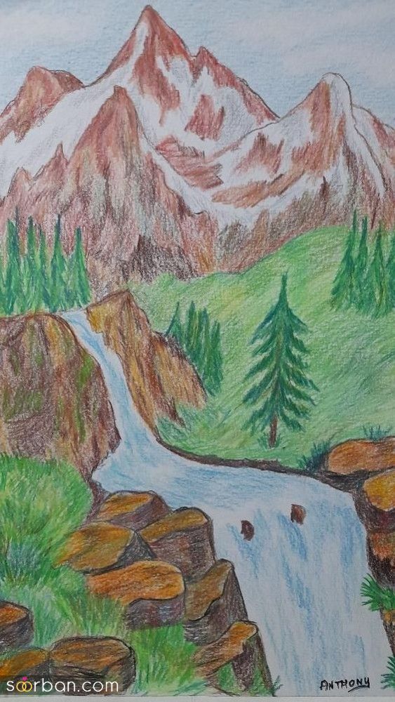 نقاشی طبیعت 1403  | نقاشی طبیعت با مداد رنگی و ماژیک برای کودک و بزرگسال برای گرفتن نمره 20 !