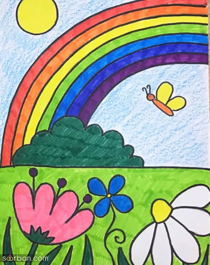 نقاشی بهار | نقاشی بهار برای مدرسه با 35 ایده ناب که خیلی راحت و قشنگن!