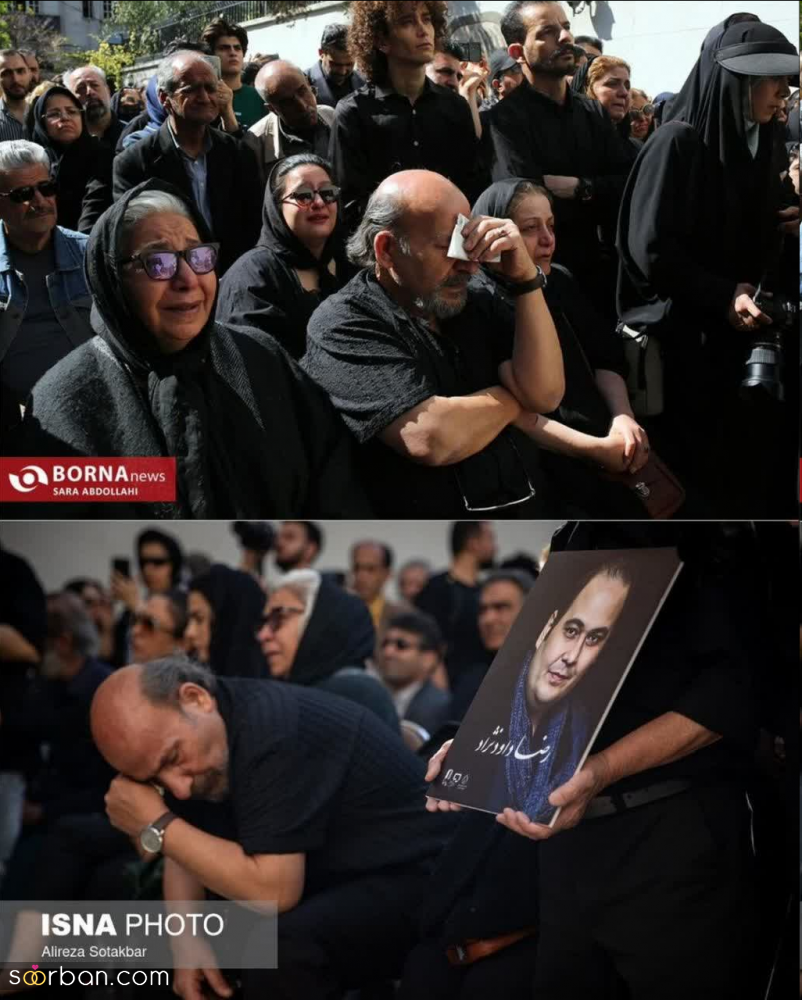 تصاویر تلخ حضور هنرمندان در تدفین رضا داوودنژاد ؛ از اشک های بی‌امان یوسف تیموری تا بیقراری همسرش!