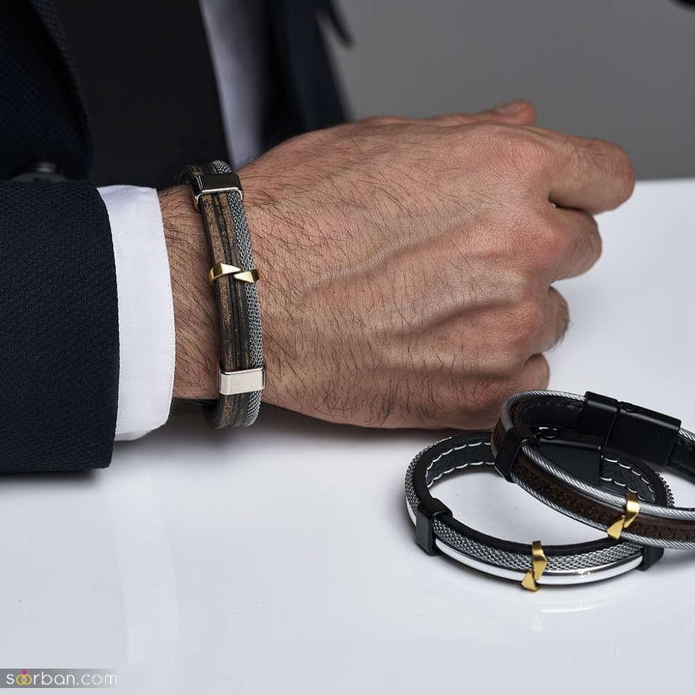 انواع دستبند چرم طلا مردانه