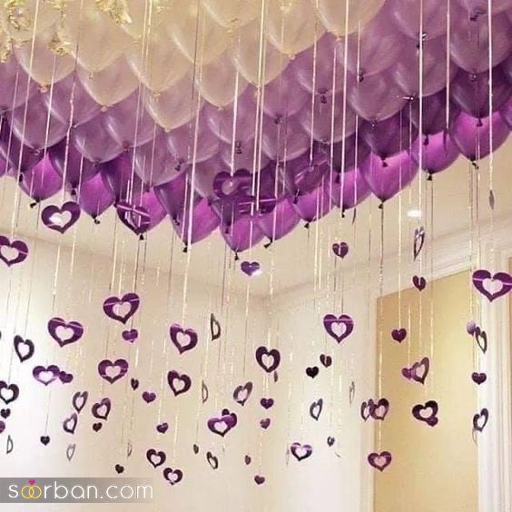 40 ایده بادکنک آرایی سقف با بادکنک هلیومی ساده و براق برای جشن های لاکچری
