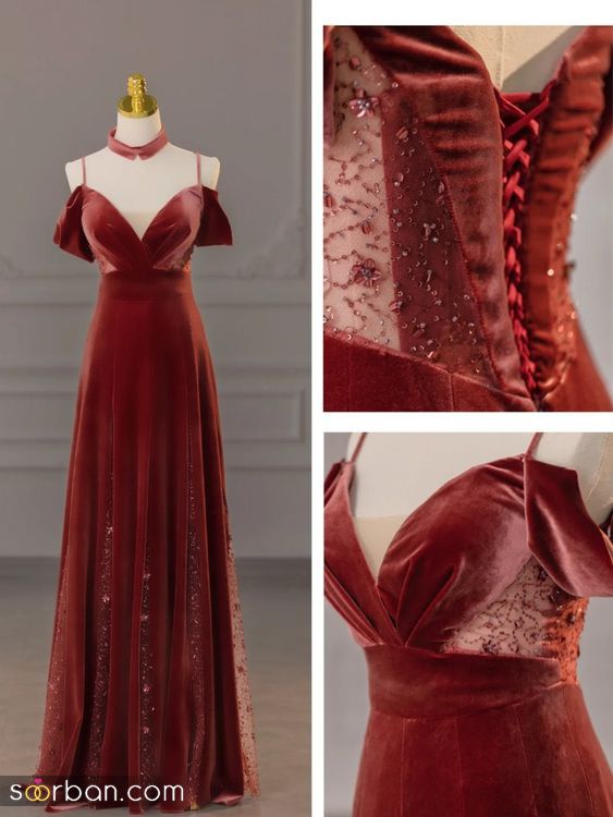 مدل لباس مجلسی مخمل 1403 طرح دار / ساده (بلند و کوتاه)